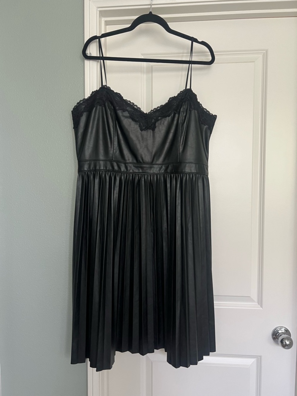 Express Black Lace-Trim Faux Leather Slip Dress